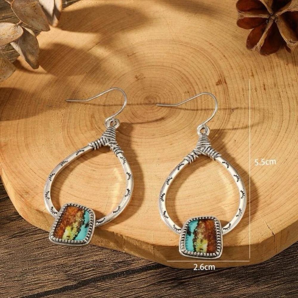 1pair Bohemian Creative Water Drop Shaped Pendant Drop Earrings For Women - Picture 4 of 5